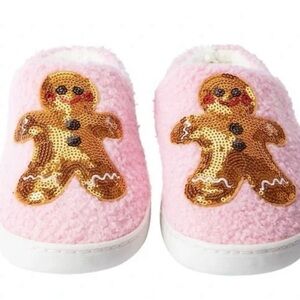 Pink Slippers with Gingerbread Sequin Design 8W